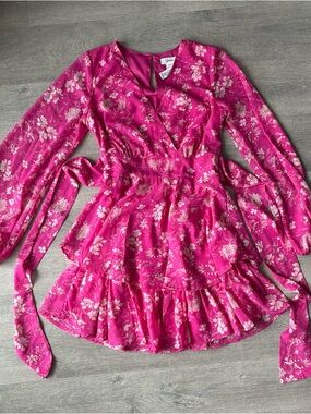 Japna Hot Pink Floral Wrap Dress Cottage